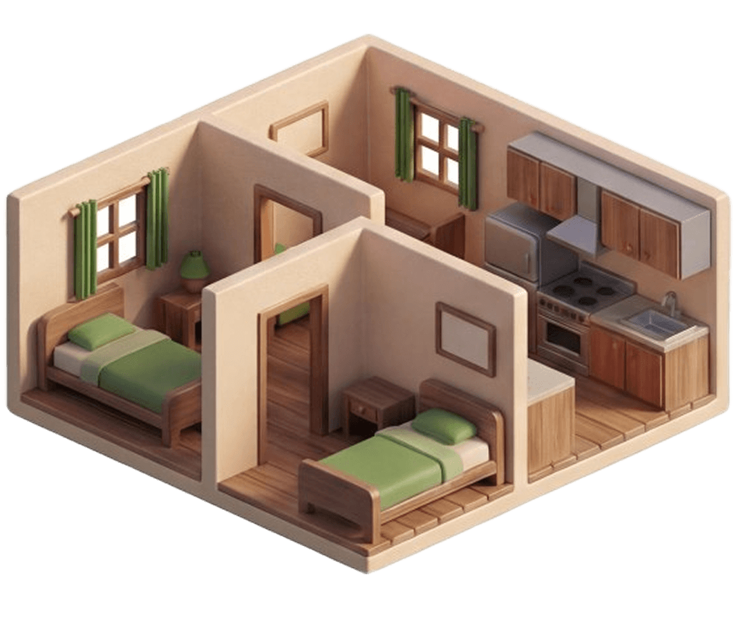 2 комнаты  с кухонной зоной